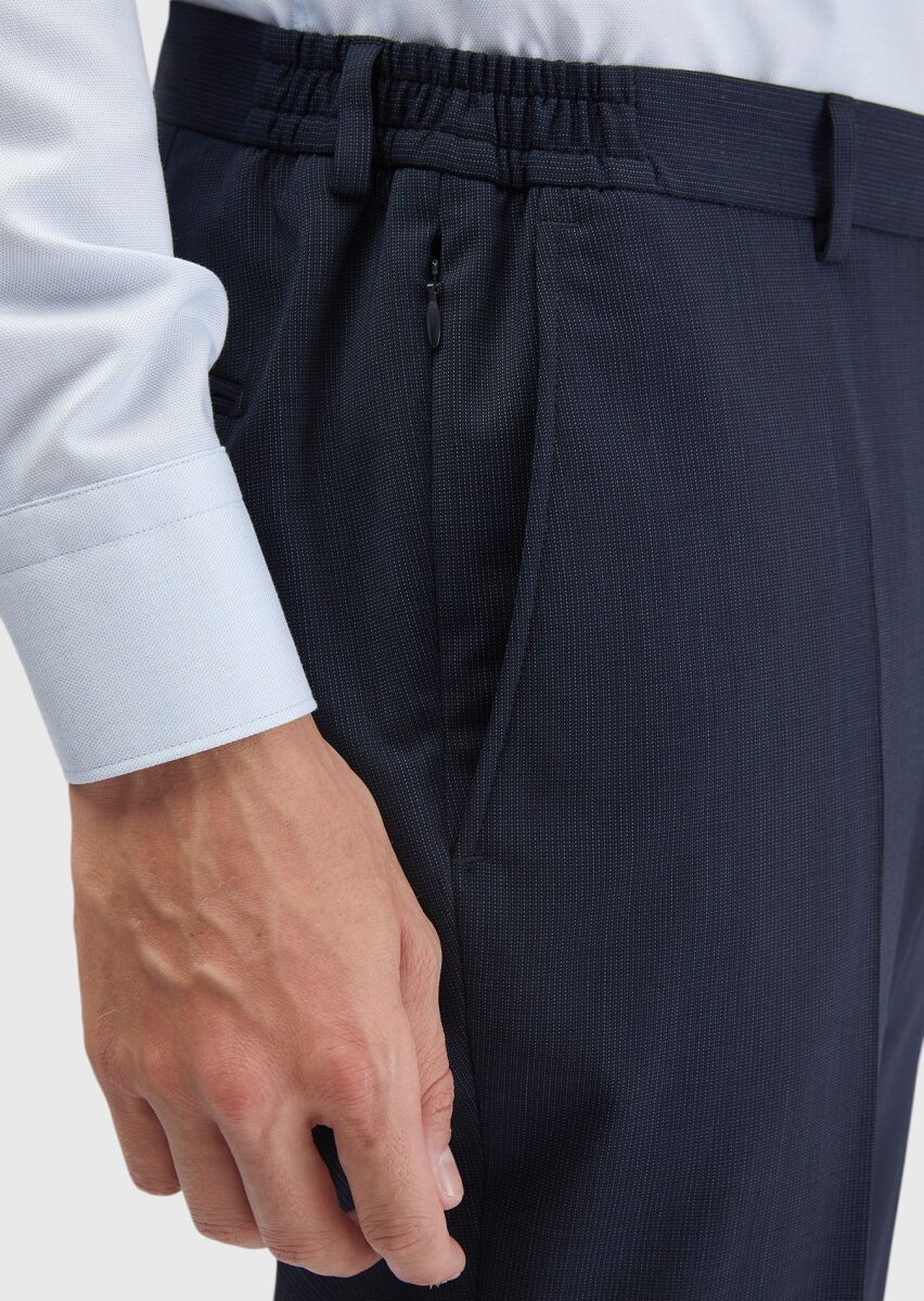 İndigo Mikro Modern Fit Yün Karışımlı Takım Elbise - 5