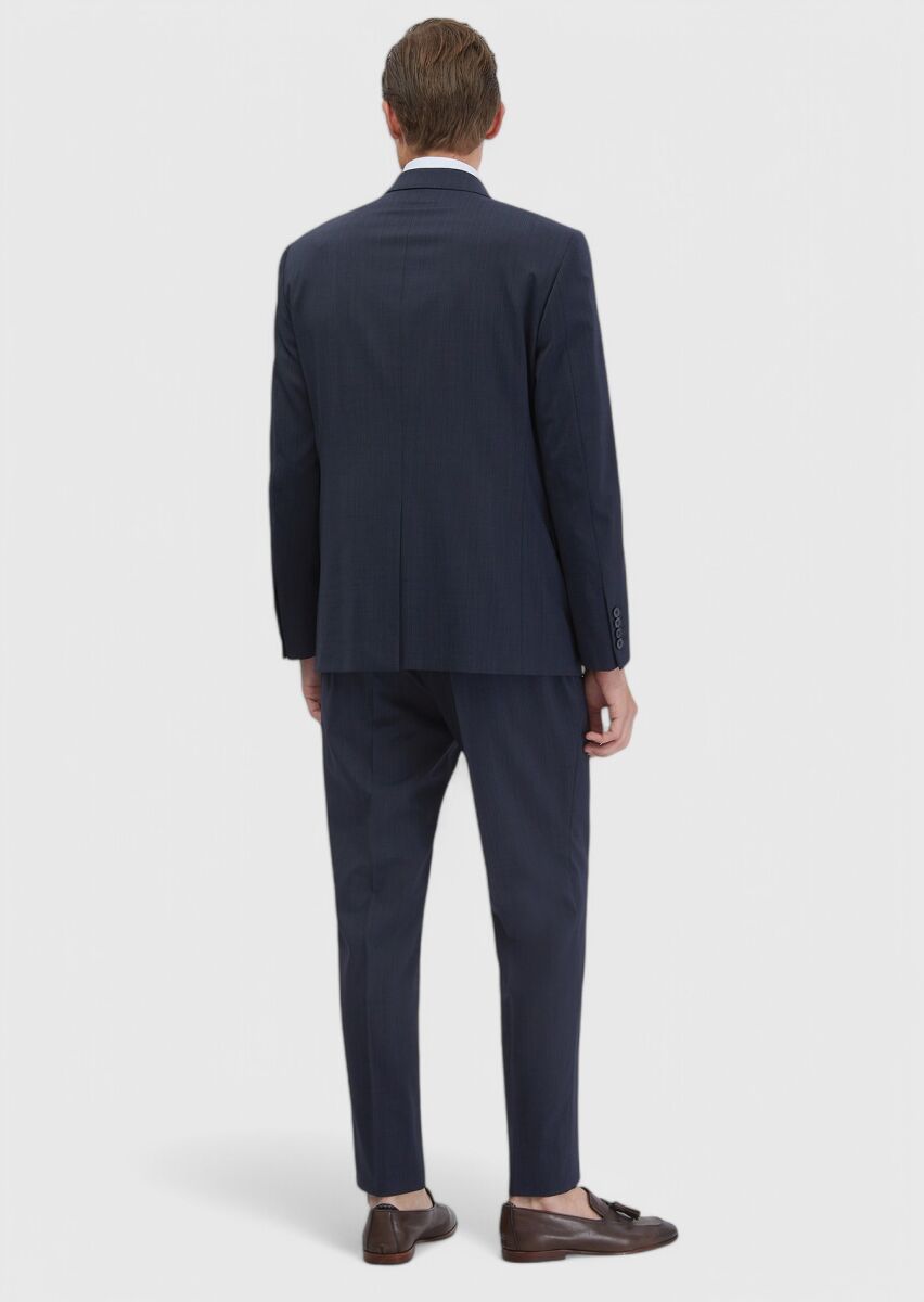 İndigo Mikro Modern Fit Yün Karışımlı Takım Elbise - 6