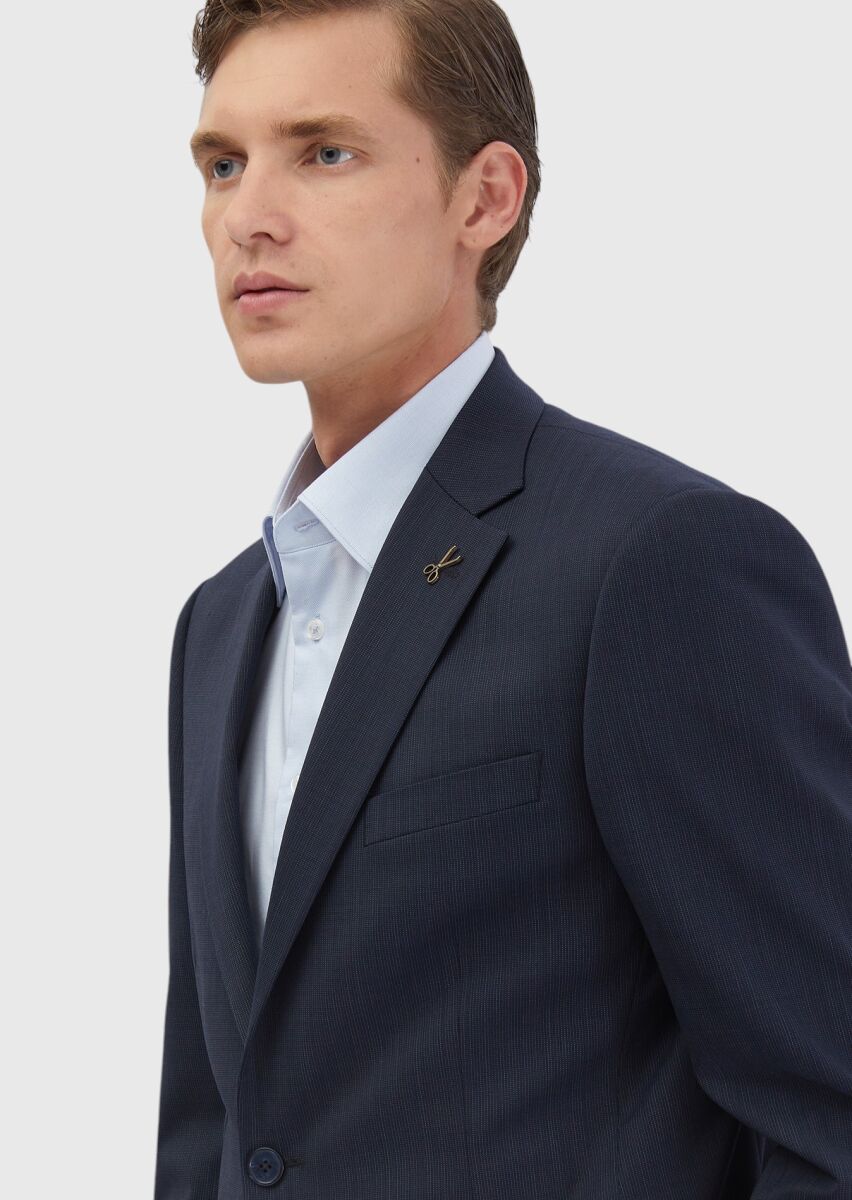 İndigo Mikro Modern Fit Yün Karışımlı Takım Elbise - 4