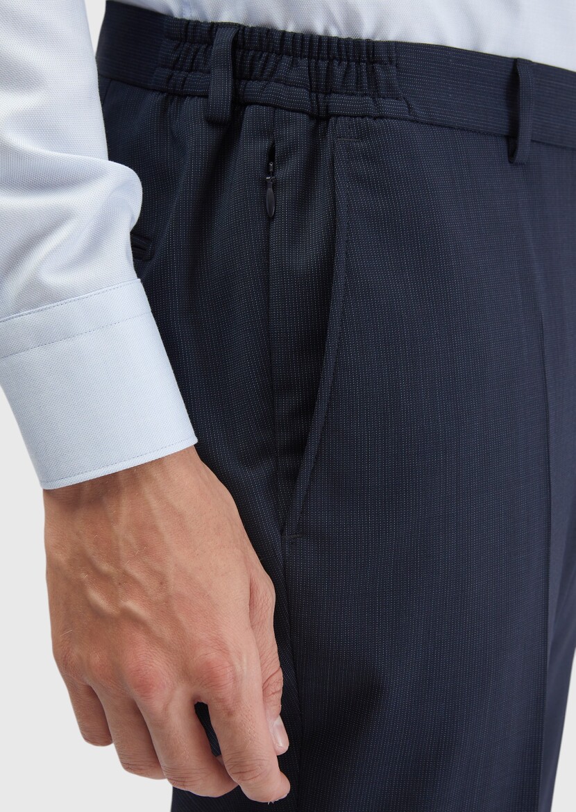 İndigo Mikro Modern Fit Yün Karışımlı Takım Elbise - 5