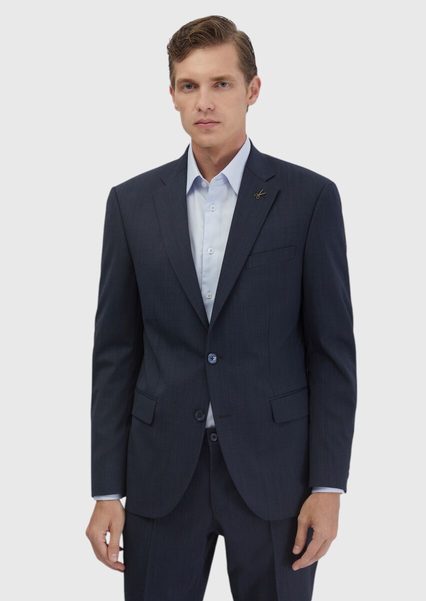 İndigo Mikro Modern Fit Yün Karışımlı Takım Elbise - 1
