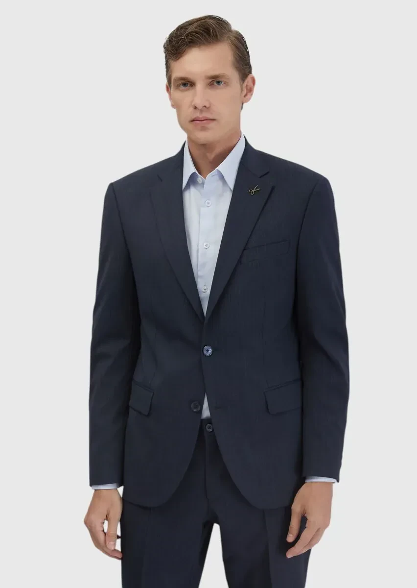 İndigo Mikro Modern Fit Yün Karışımlı Takım Elbise - 1
