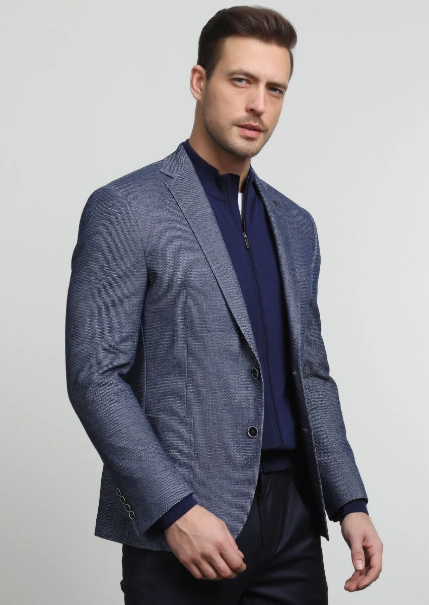 İndigo Mikro Zeroweight Slim Fit Pamuk Karışımlı Örme Ceket - 1