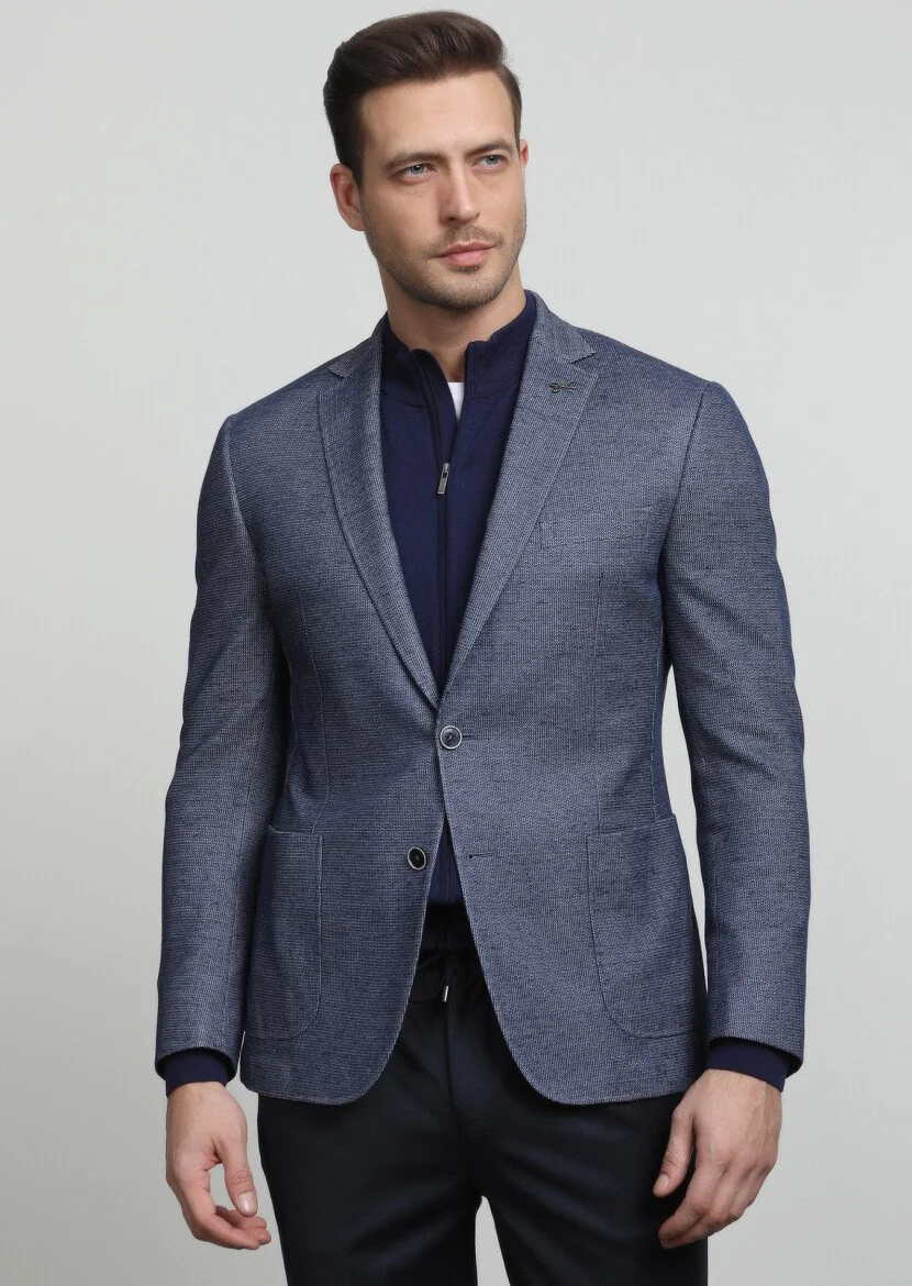 İndigo Mikro Zeroweight Slim Fit Pamuk Karışımlı Örme Ceket - 3