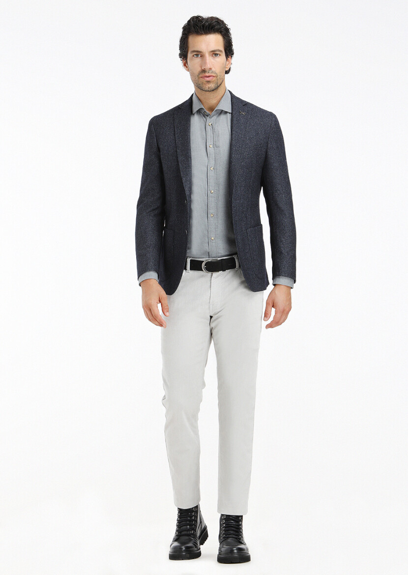 İndigo Mikro Zeroweight Slim Fit Yün Karışımlı Ceket - 1