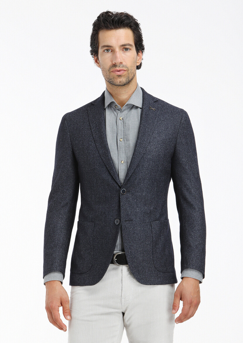 İndigo Mikro Zeroweight Slim Fit Yün Karışımlı Ceket - 2