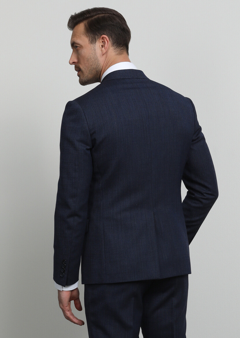 İndigo Mikro Zeroweight Slim Fit Yün Karışımlı Takım Elbise - 4
