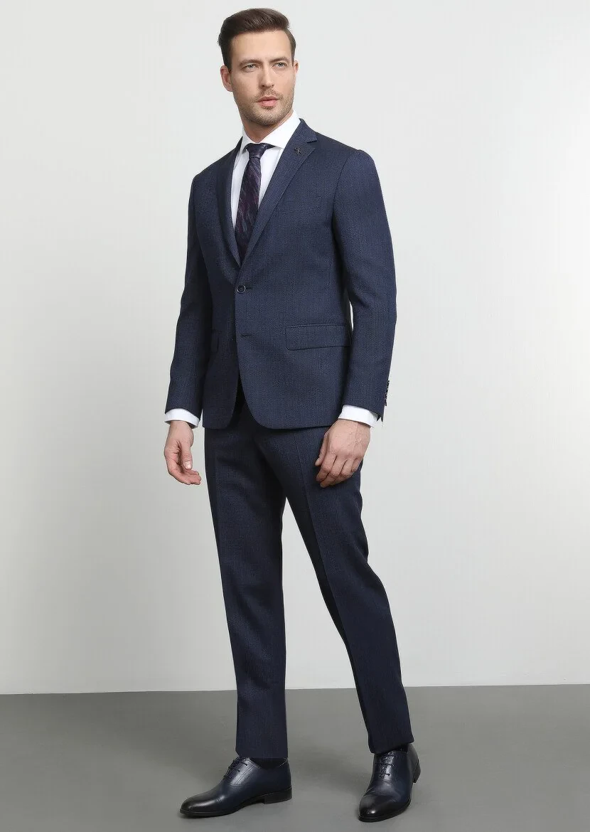 İndigo Mikro Zeroweight Slim Fit Yün Karışımlı Takım Elbise - 1