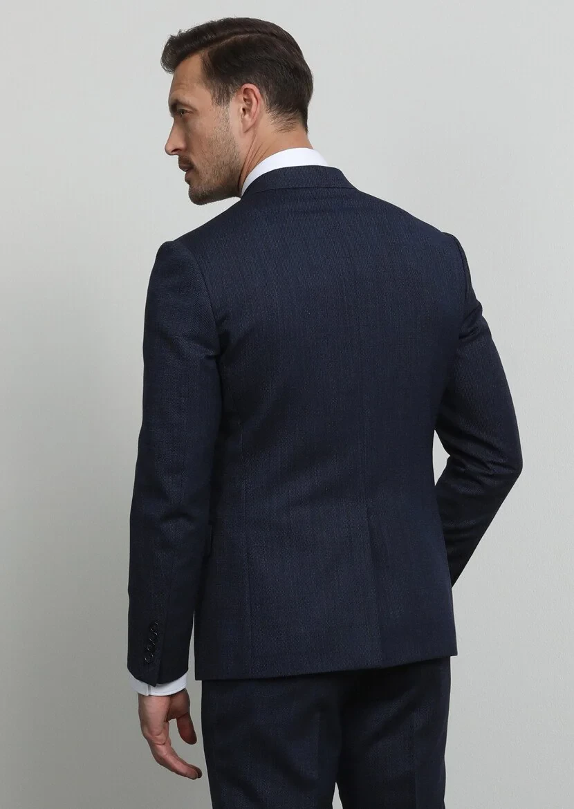 İndigo Mikro Zeroweight Slim Fit Yün Karışımlı Takım Elbise - 4