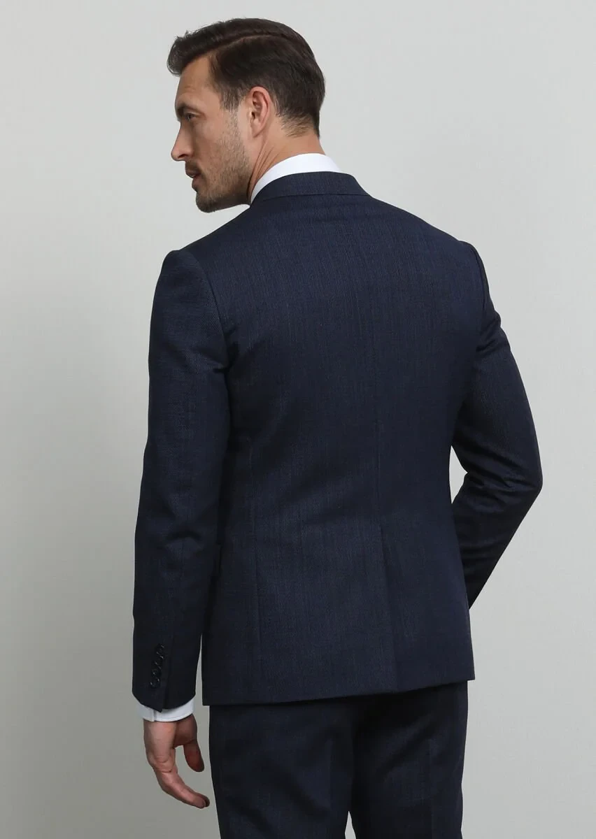 İndigo Mikro Zeroweight Slim Fit Yün Karışımlı Takım Elbise - 4