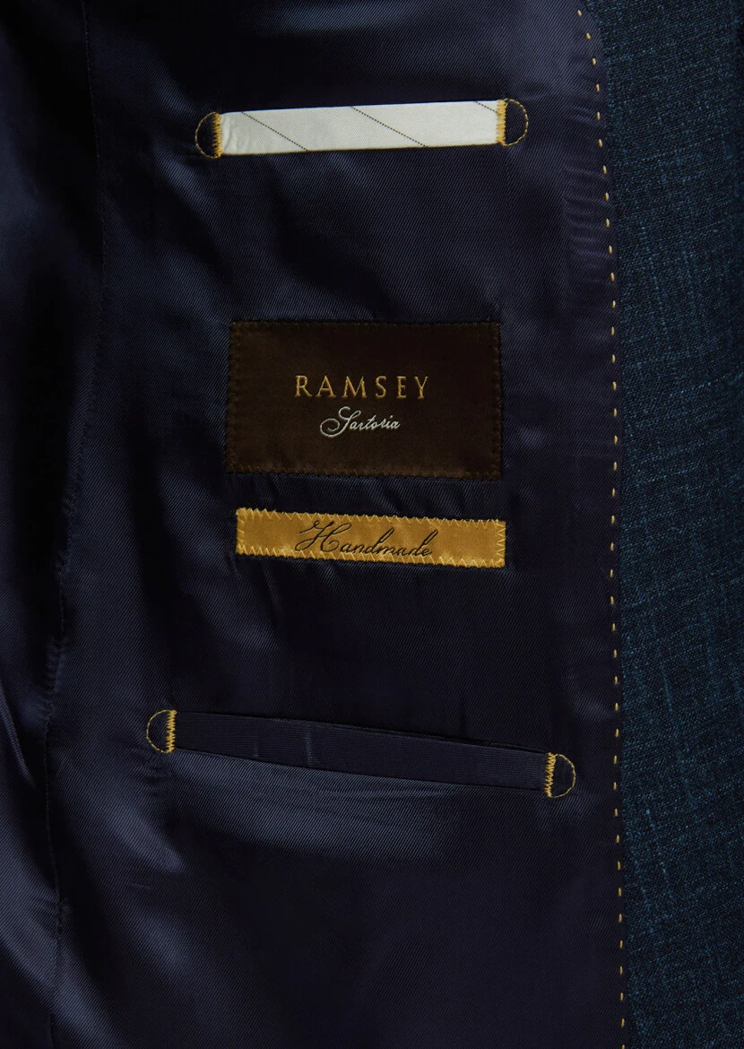 Indigo Patterned Regular Fit Silk Blended Jacket - 5