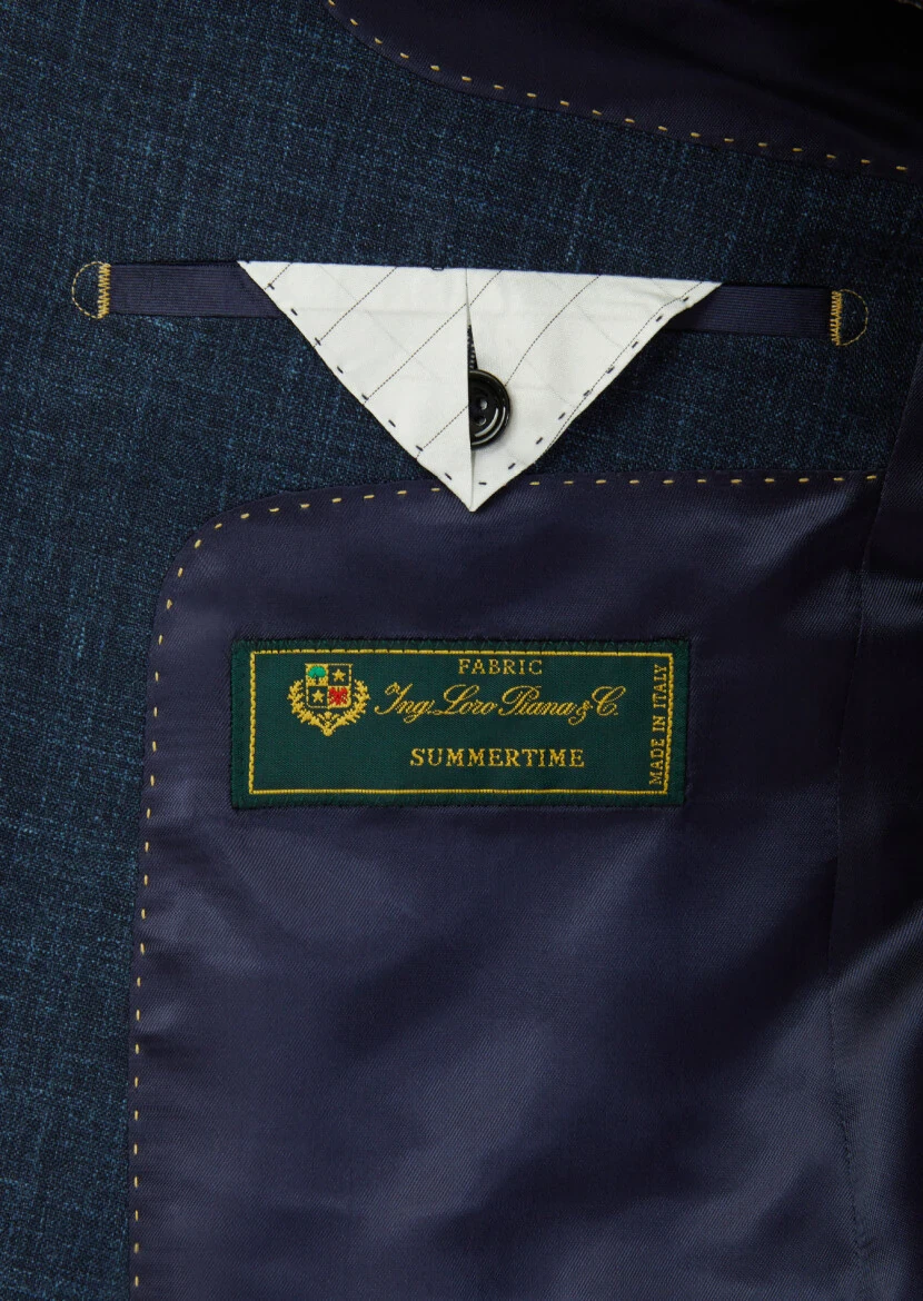 Indigo Patterned Regular Fit Silk Blended Jacket - 6