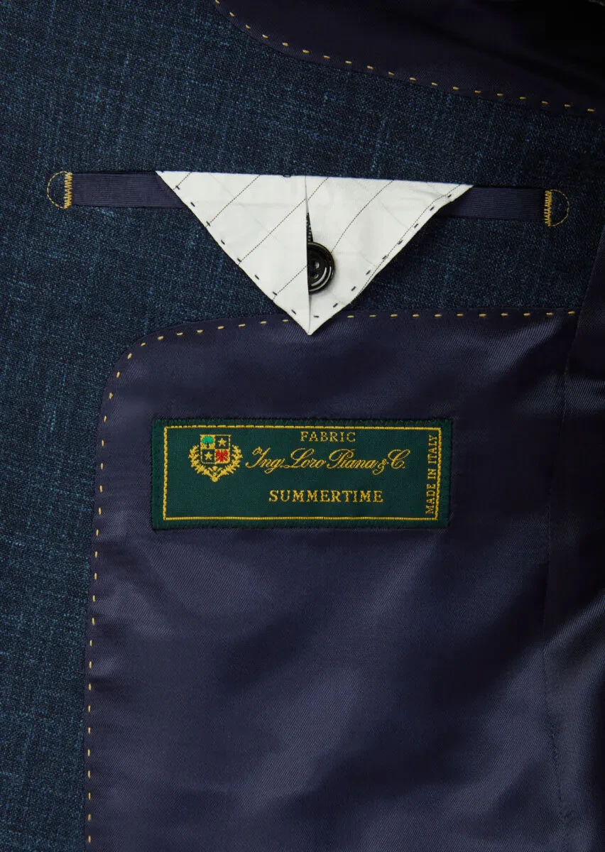 Indigo Patterned Regular Fit Silk Blended Jacket - 6