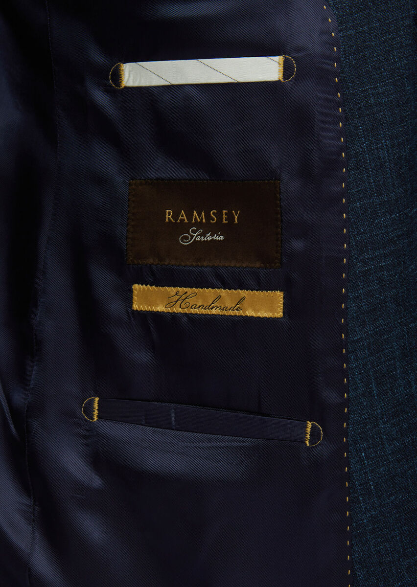 Indigo Patterned Regular Fit Silk Blended Jacket - 5