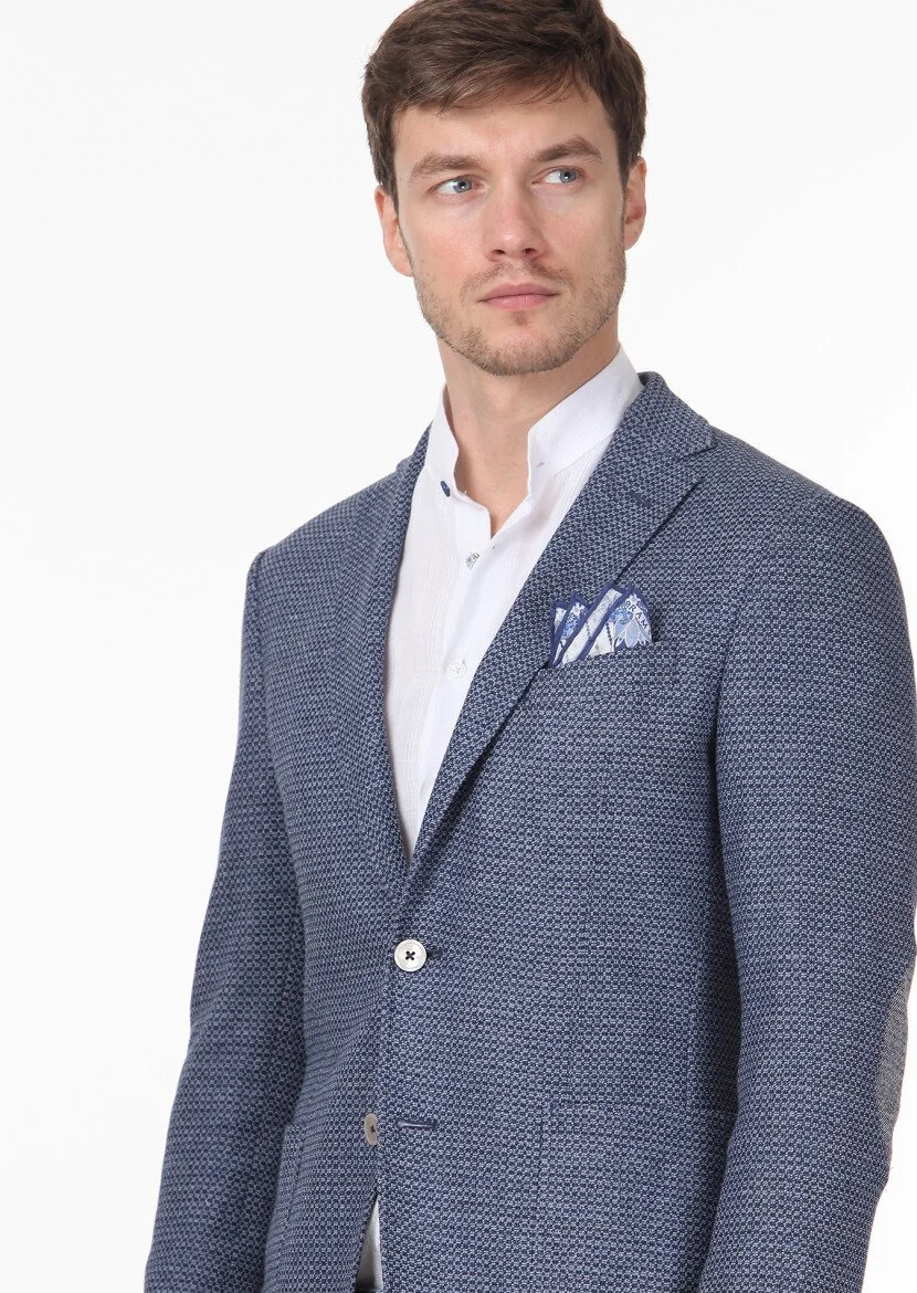Indigo Patterned Zeroweight Slim Fit Cotton Blended Jacket - 2
