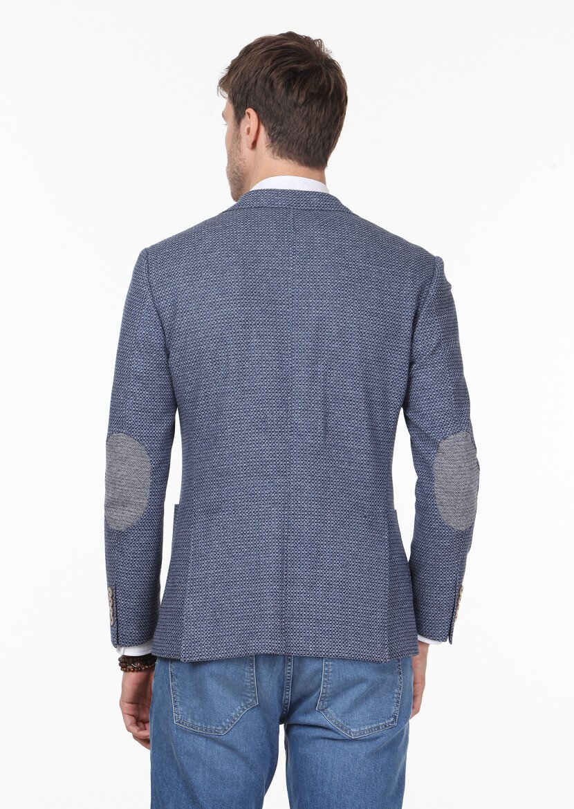 Indigo Patterned Zeroweight Slim Fit Cotton Blended Jacket - 4