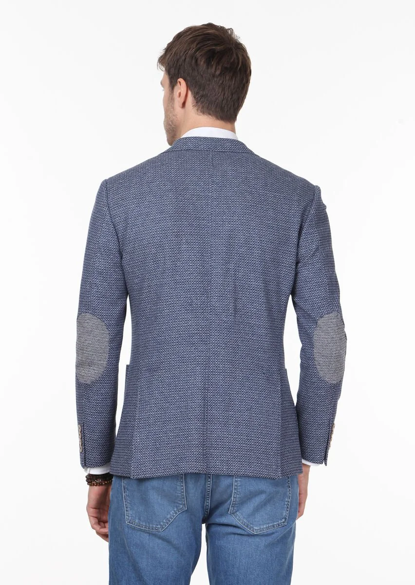 Indigo Patterned Zeroweight Slim Fit Cotton Blended Jacket - 4