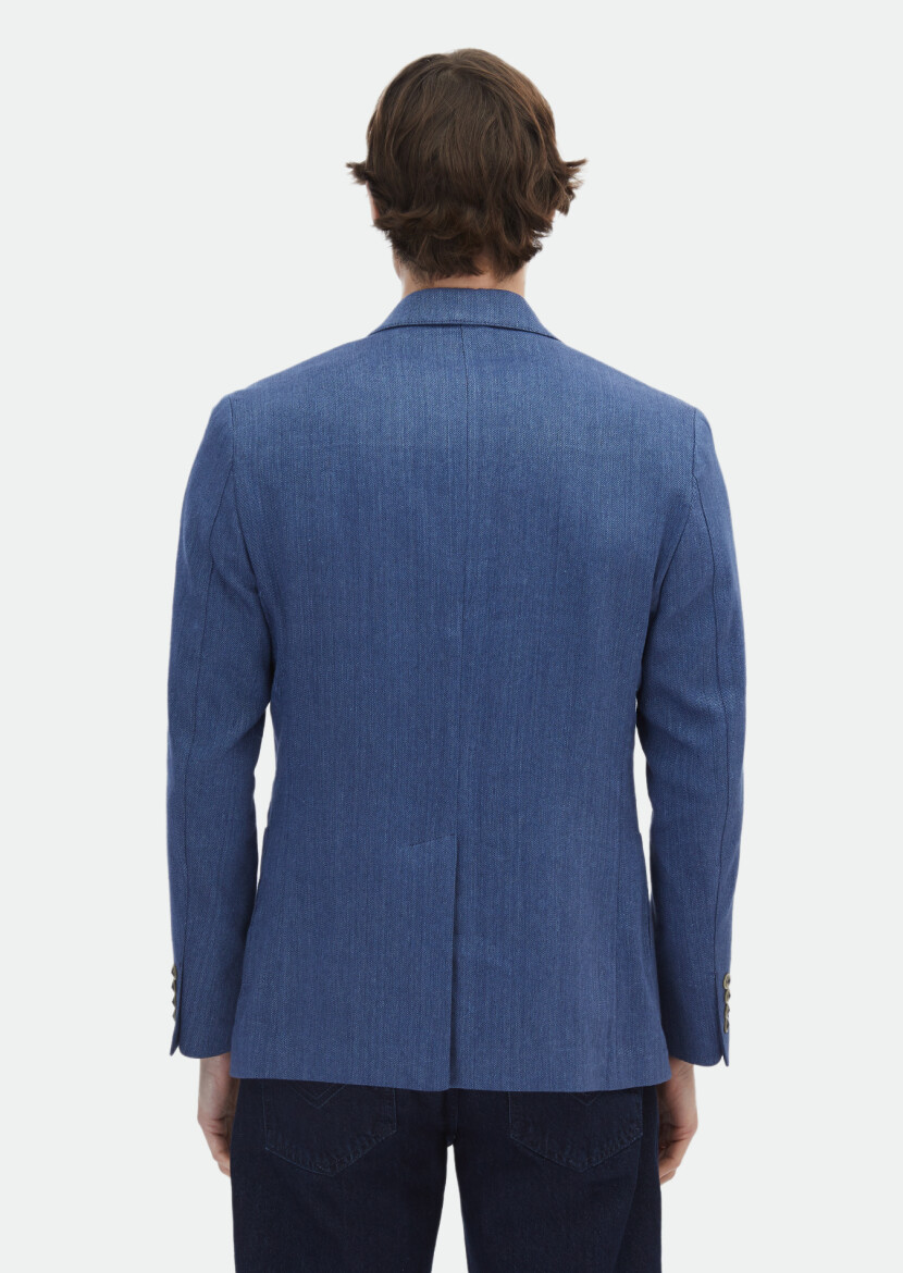 Indigo Patterned Zeroweight Slim Fit Cotton Blended Jacket - 4