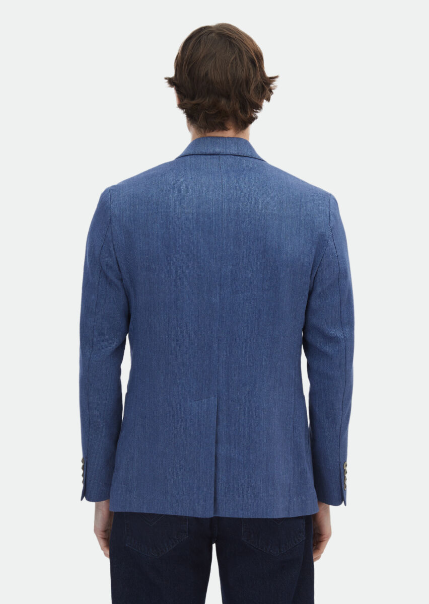 Indigo Patterned Zeroweight Slim Fit Cotton Blended Jacket - 4