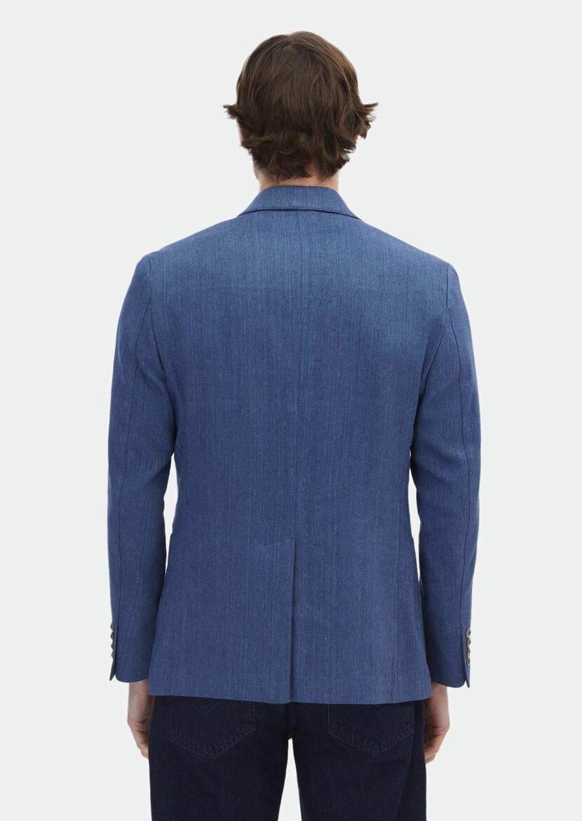 Indigo Patterned Zeroweight Slim Fit Cotton Blended Jacket - 5