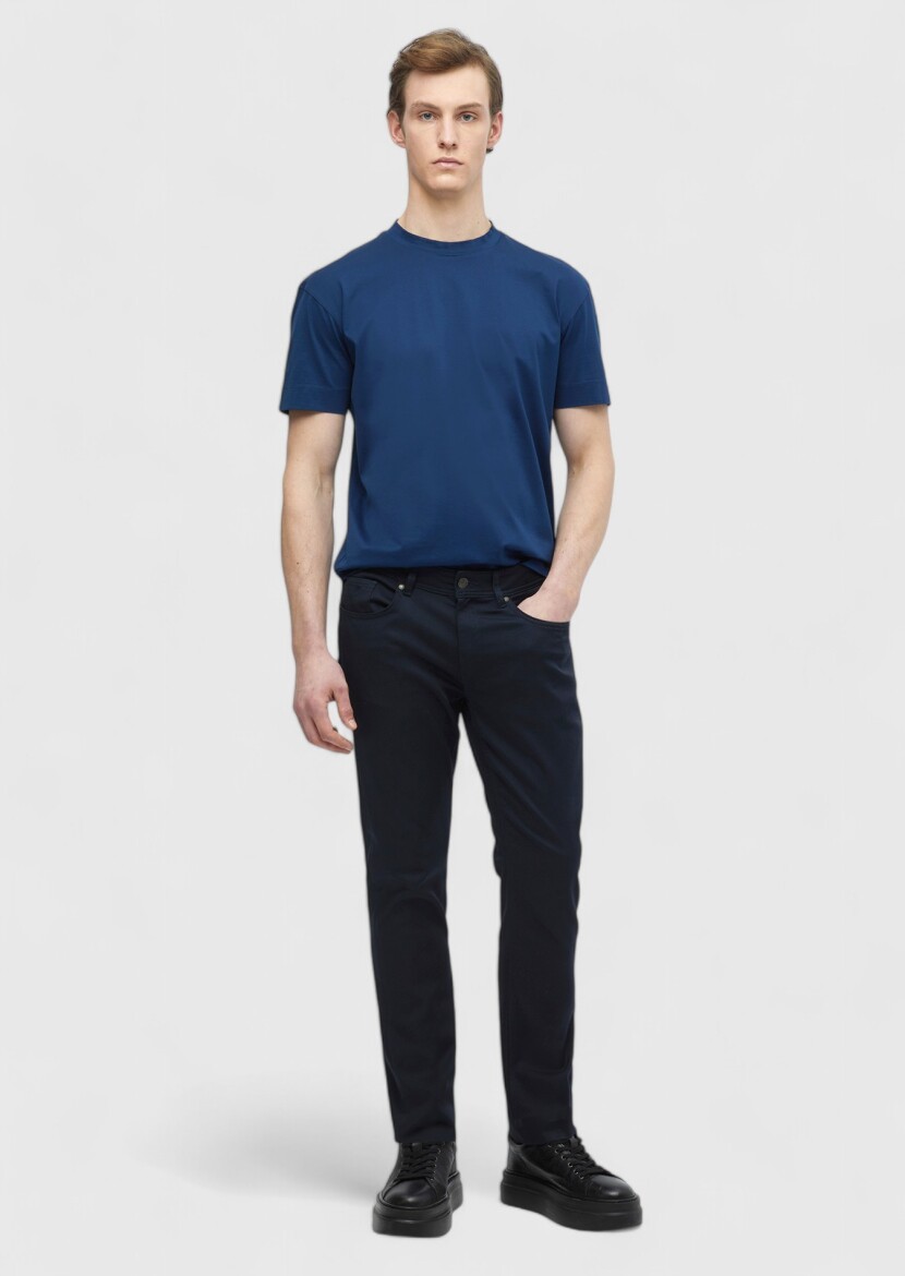 Indigo Plain Crew Neck 100% Cotton T-Shirt - 2