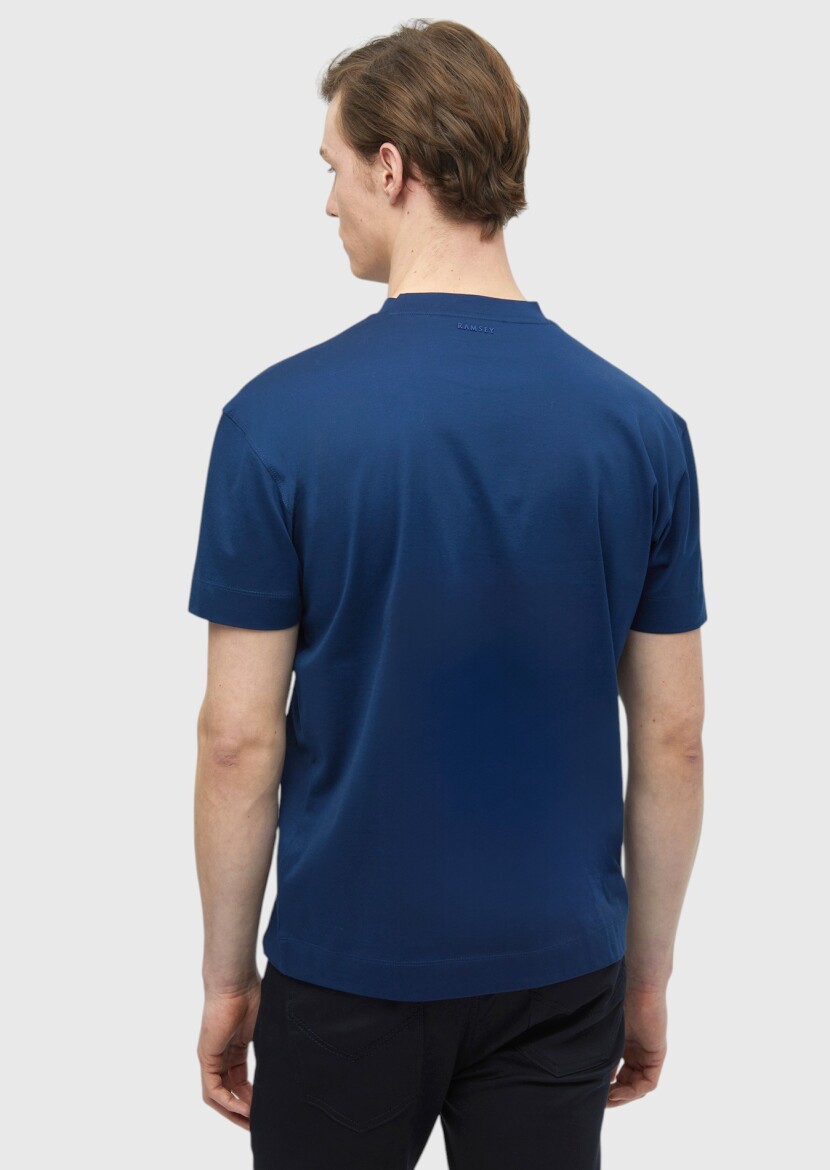 Indigo Plain Crew Neck 100% Cotton T-Shirt - 5