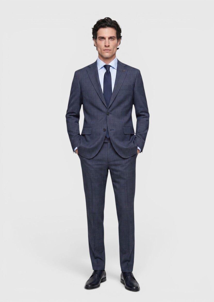 Indigo Plain Modern Fit 100% Wool Suit - 4