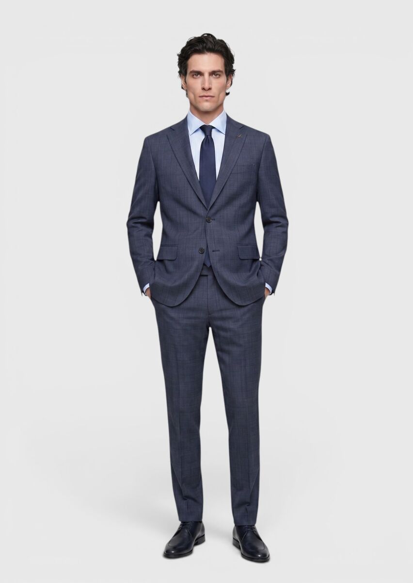 Indigo Plain Modern Fit 100% Wool Suit - 4
