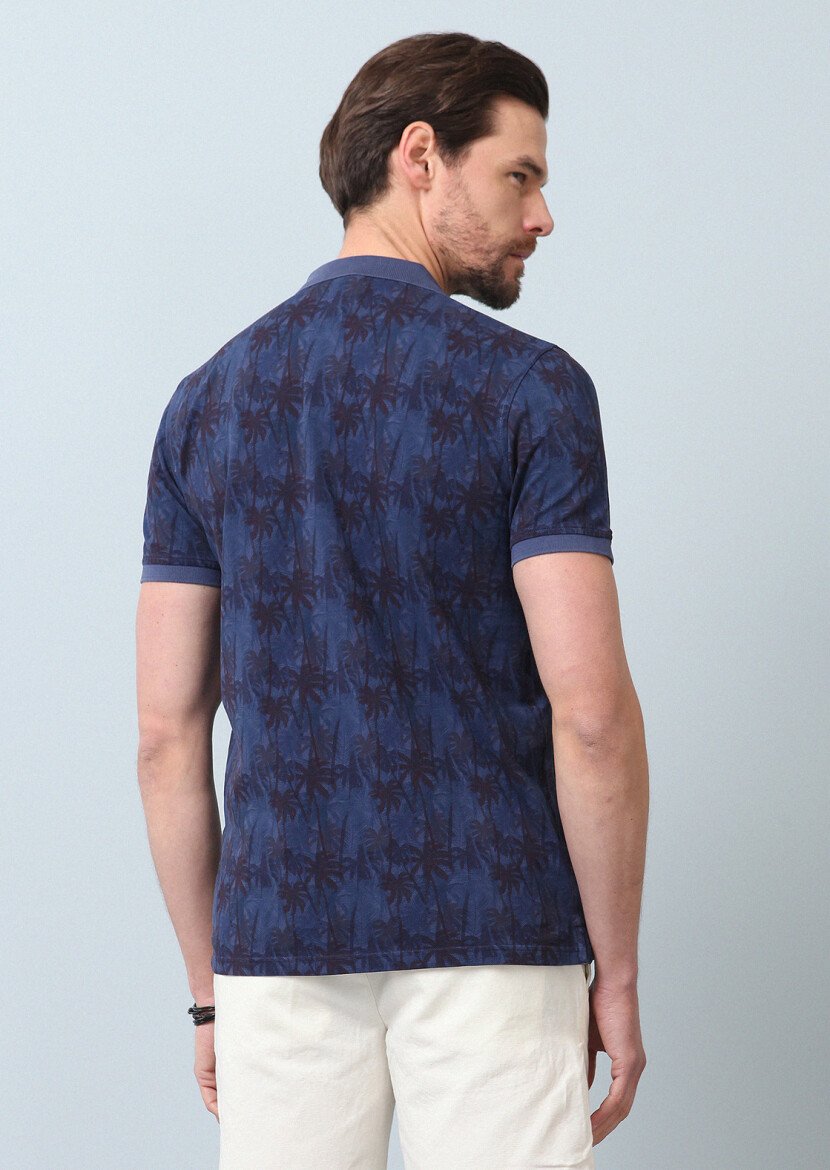 Indigo Plain Polo Neck 100% Cotton T-Shirt - 6