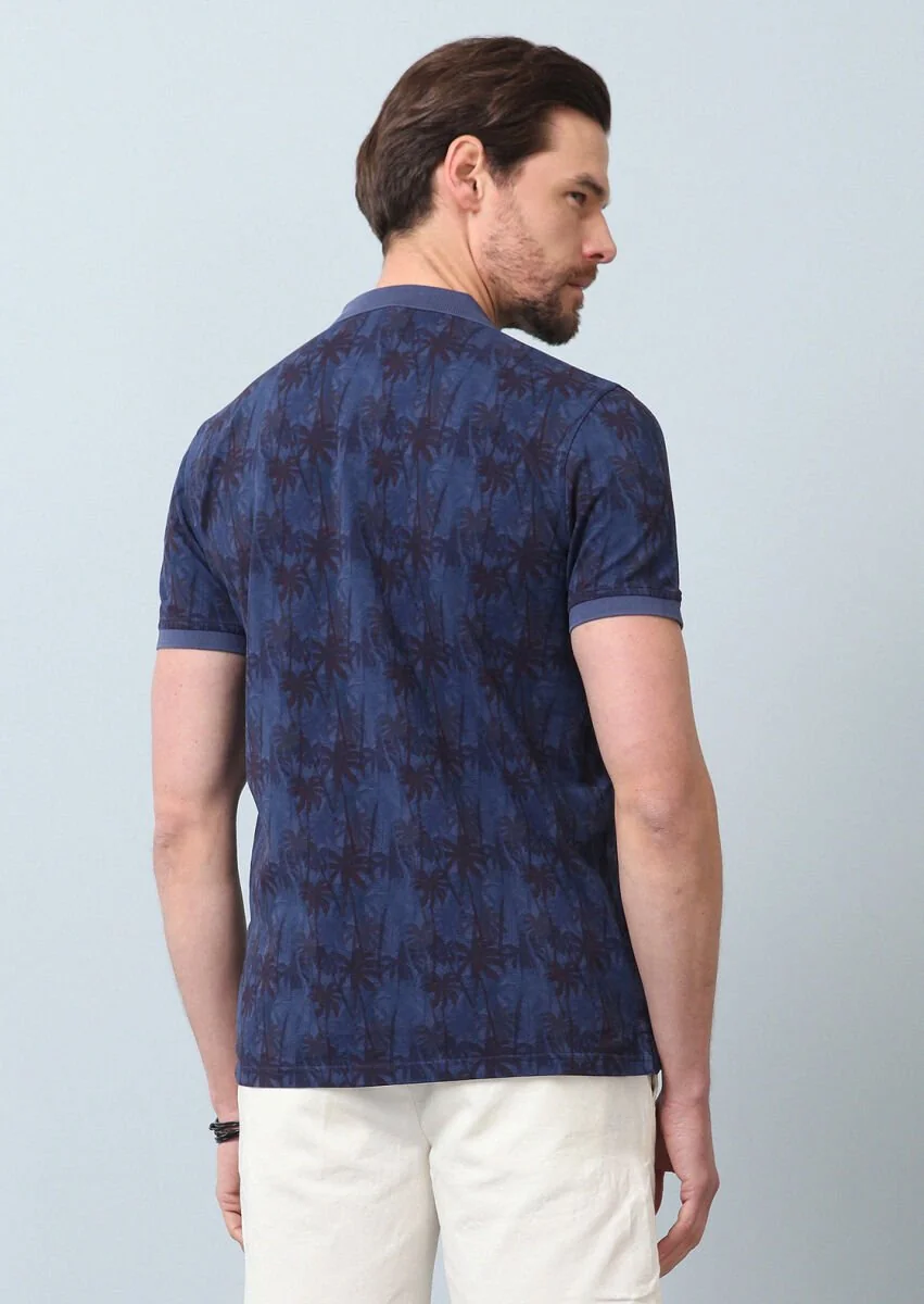 Indigo Plain Polo Neck 100% Cotton T-Shirt - 6