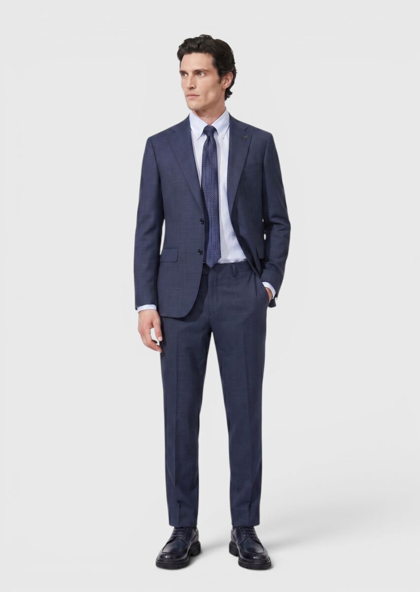Indigo Plain Regular Fit 100% Wool Suit - 2