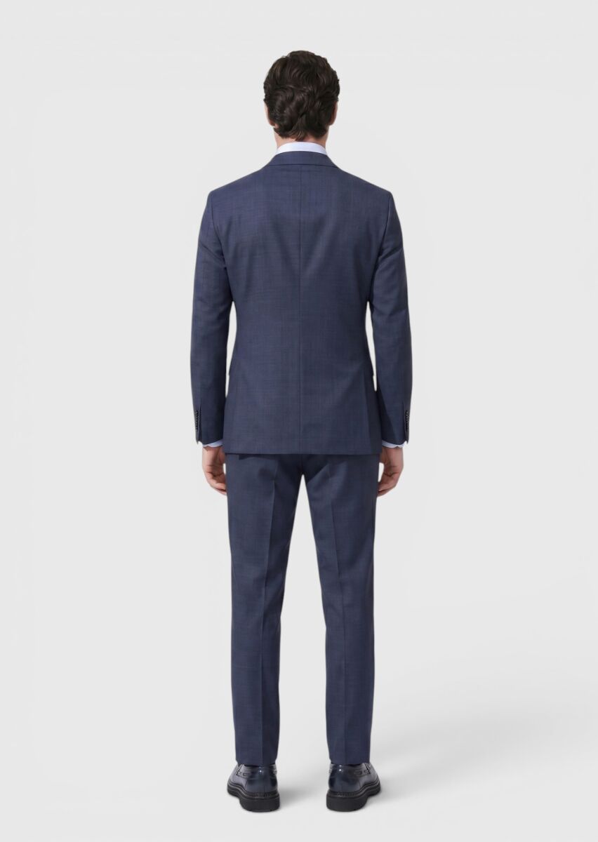 Indigo Plain Regular Fit 100% Wool Suit - 4