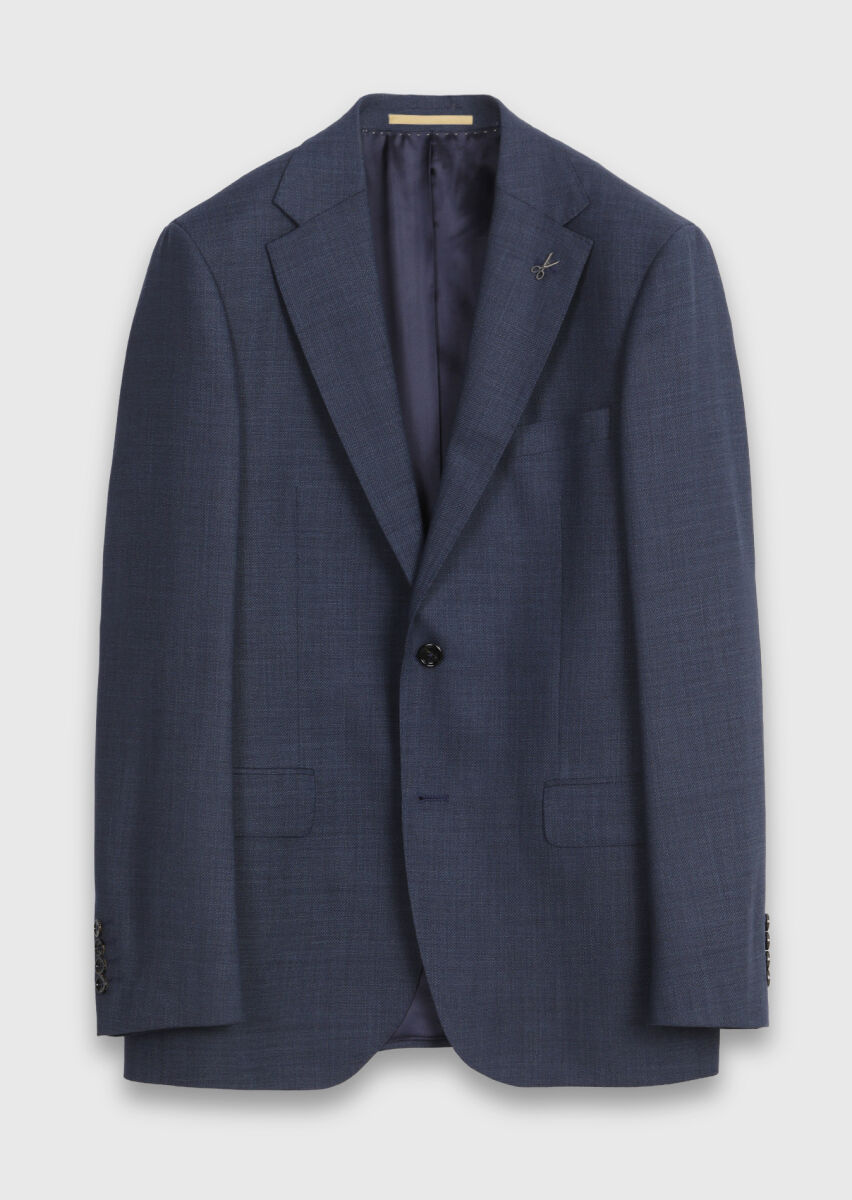 Indigo Plain Regular Fit 100% Wool Suit - 5