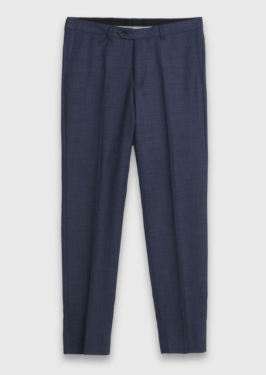 Indigo Plain Regular Fit 100% Wool Suit - 6