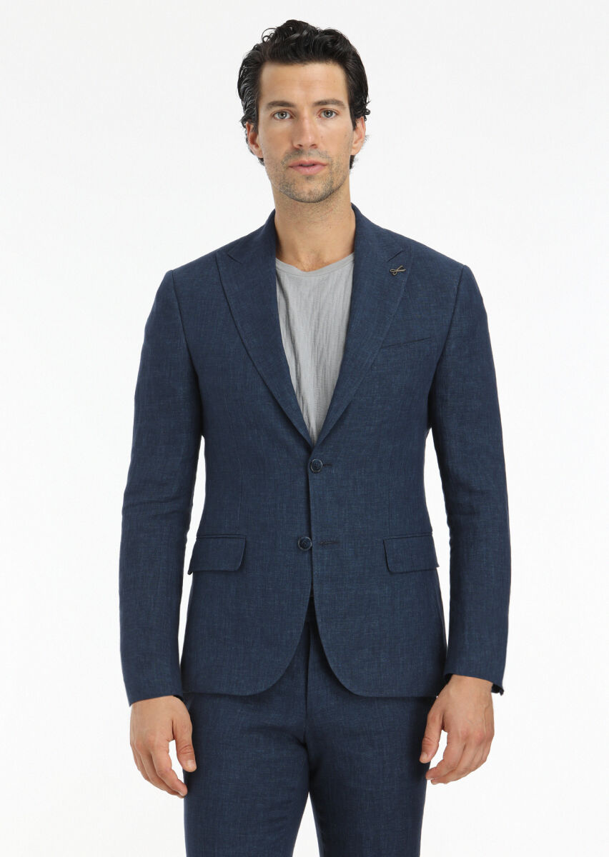 Indigo Plain Zeroweight Slim Fit 100% Linen Suit - 2