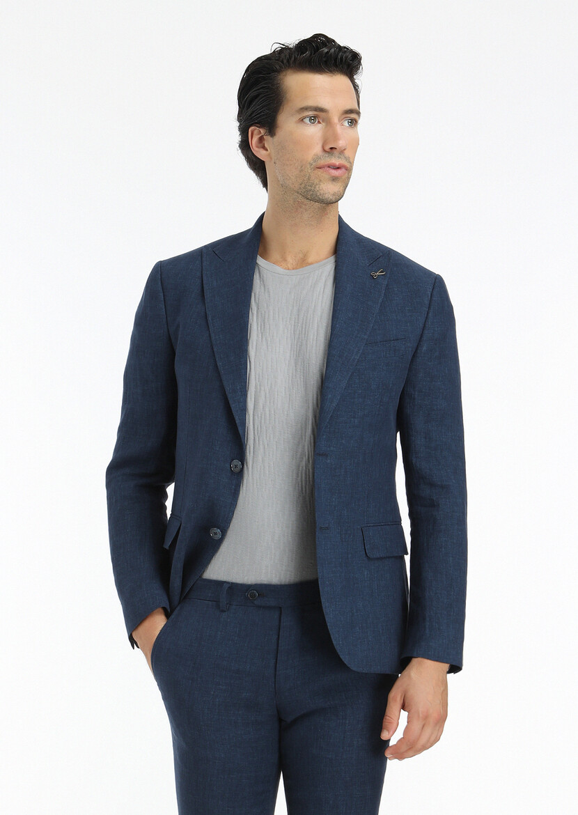 Indigo Plain Zeroweight Slim Fit 100% Linen Suit - 3