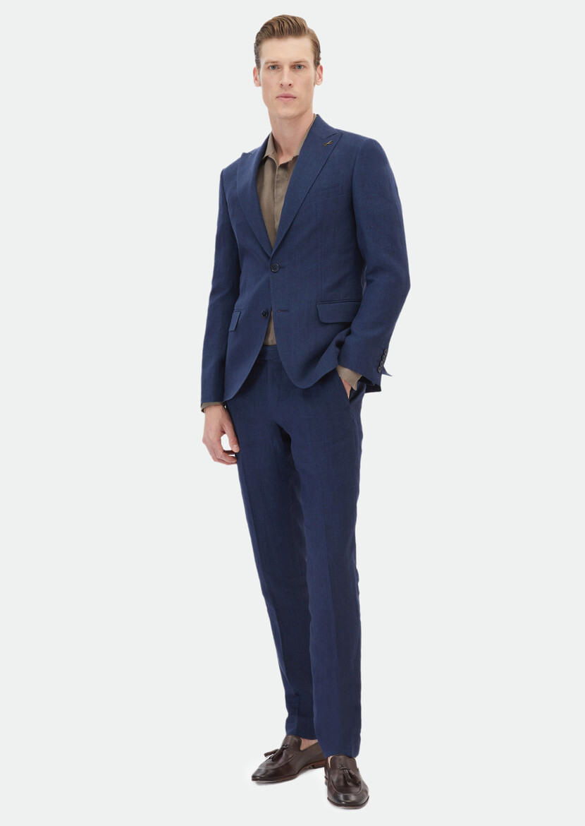 Indigo Plain Zeroweight Slim Fit 100% Linen Suit - 2