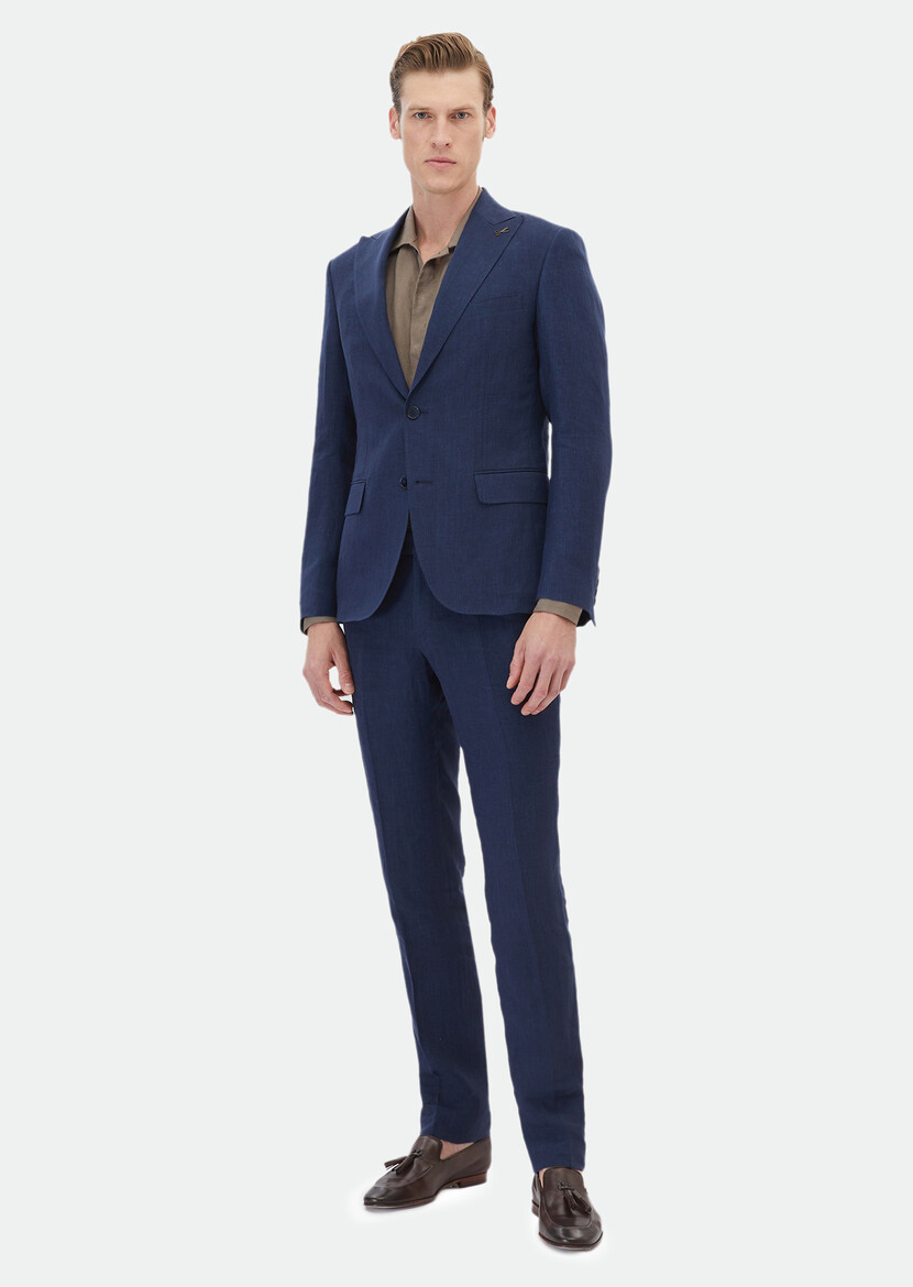 Indigo Plain Zeroweight Slim Fit 100% Linen Suit - 3