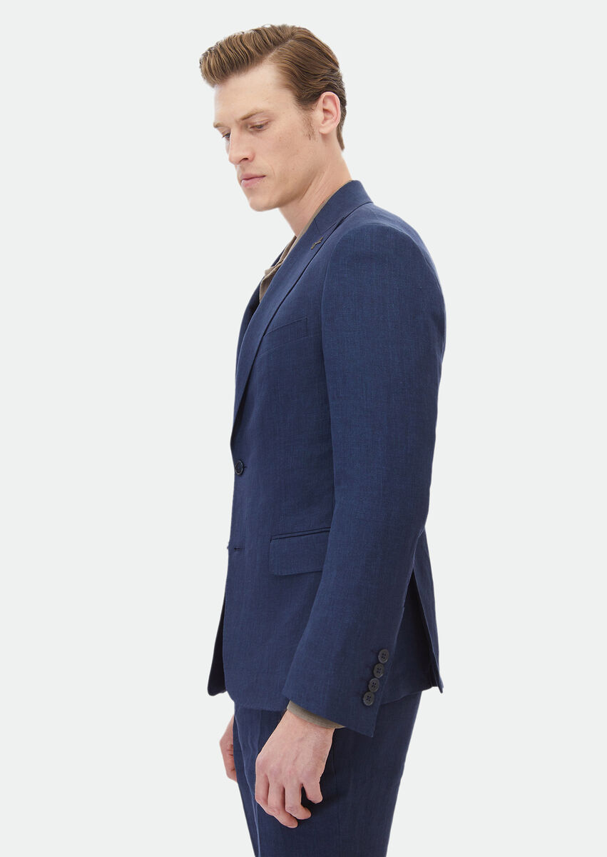 Indigo Plain Zeroweight Slim Fit 100% Linen Suit - 4