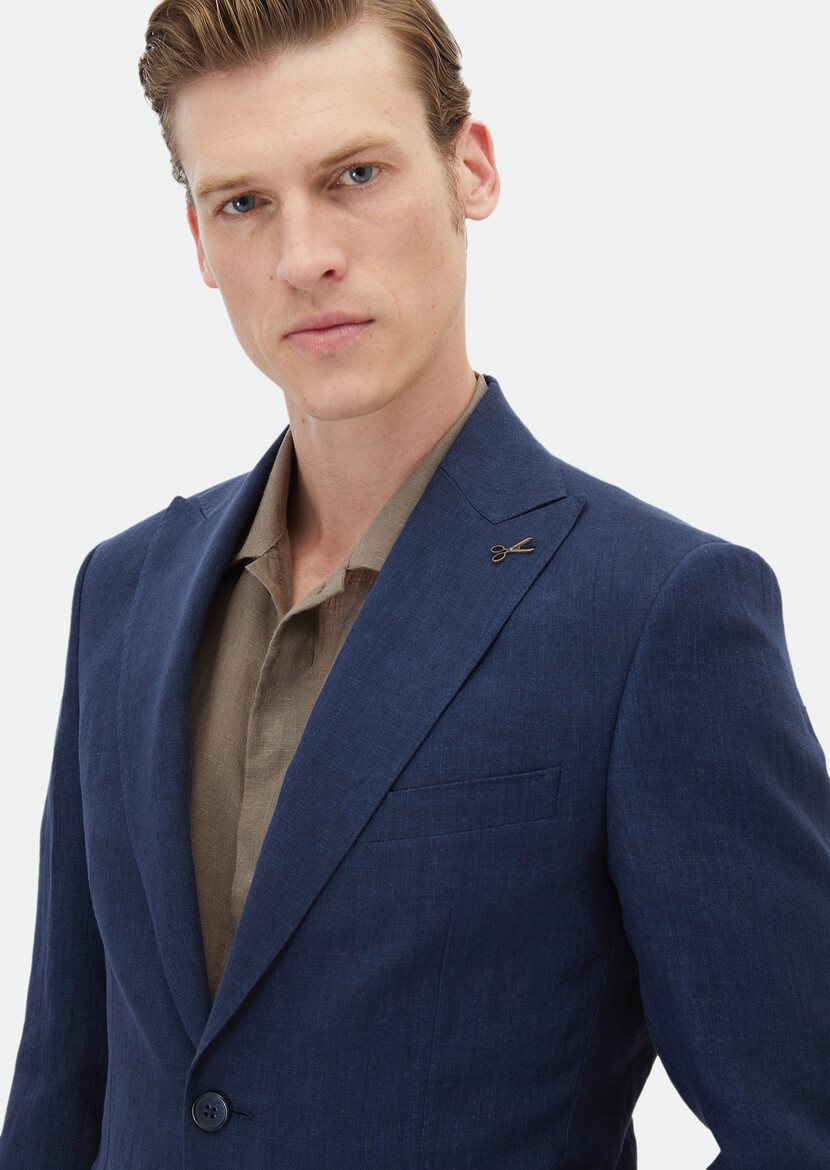 Indigo Plain Zeroweight Slim Fit 100% Linen Suit - 5