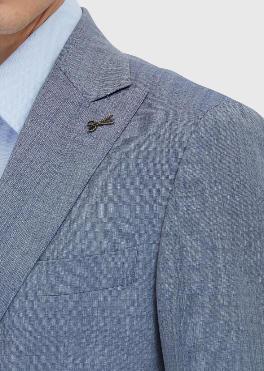 Indigo Plain Zeroweight Slim Fit 100% Wool Suit - 4