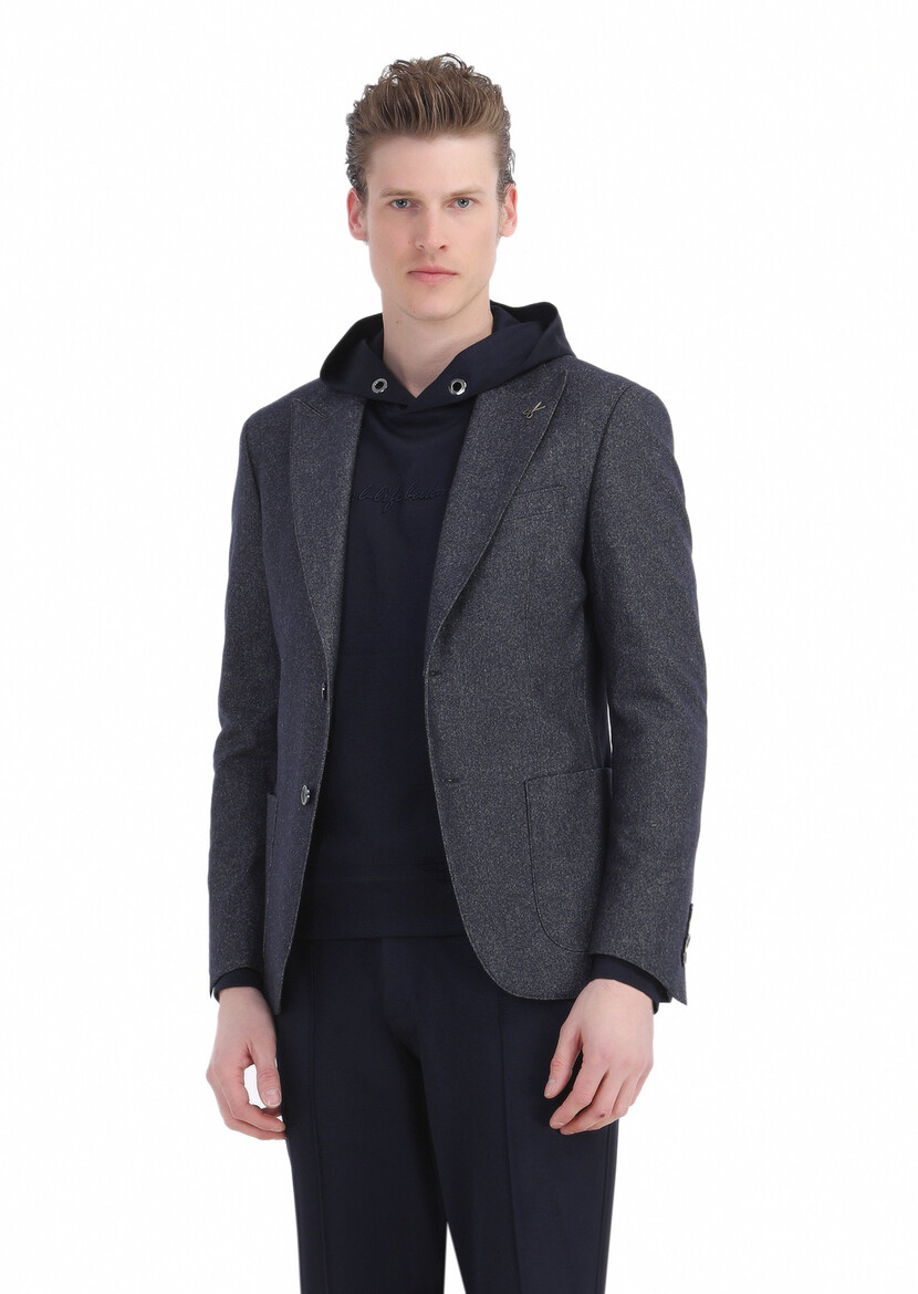 Indigo Plain Zeroweight Slim Fit Wool Blended Jacket - 3