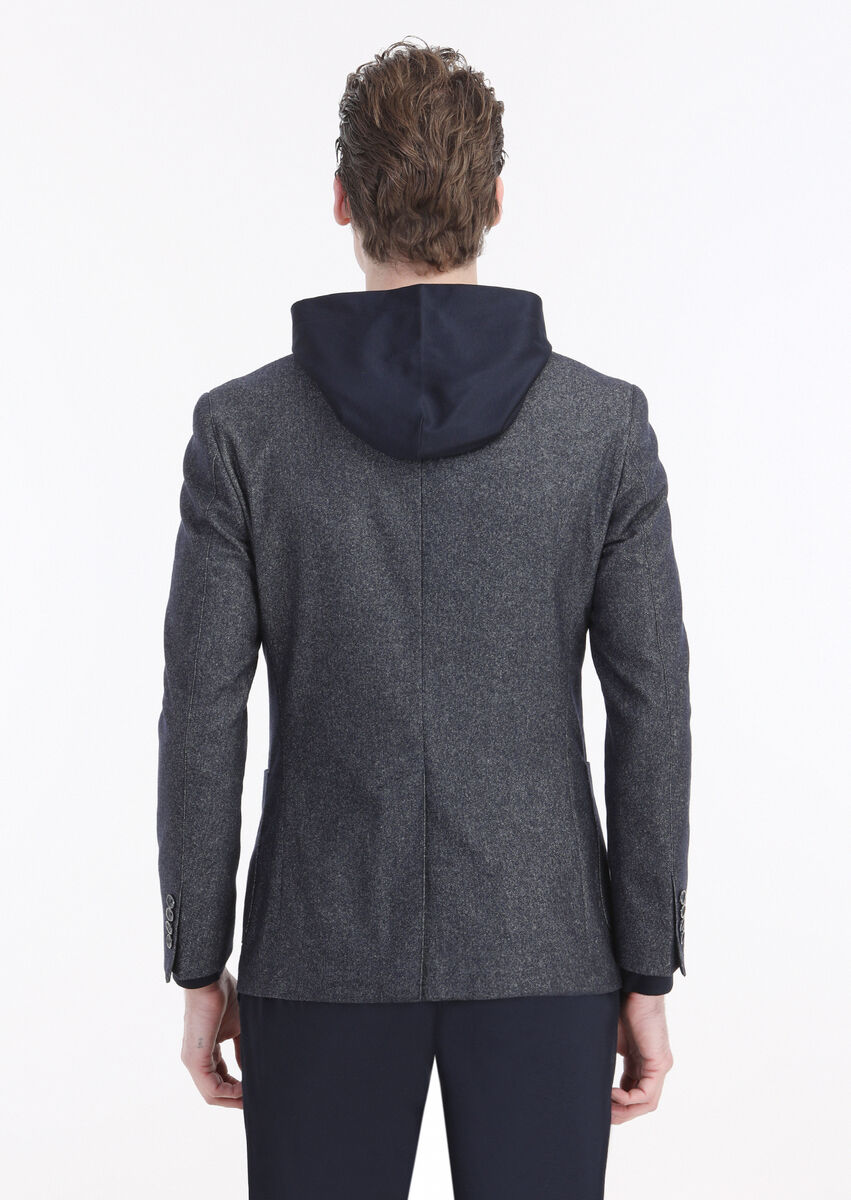 Indigo Plain Zeroweight Slim Fit Wool Blended Jacket - 5