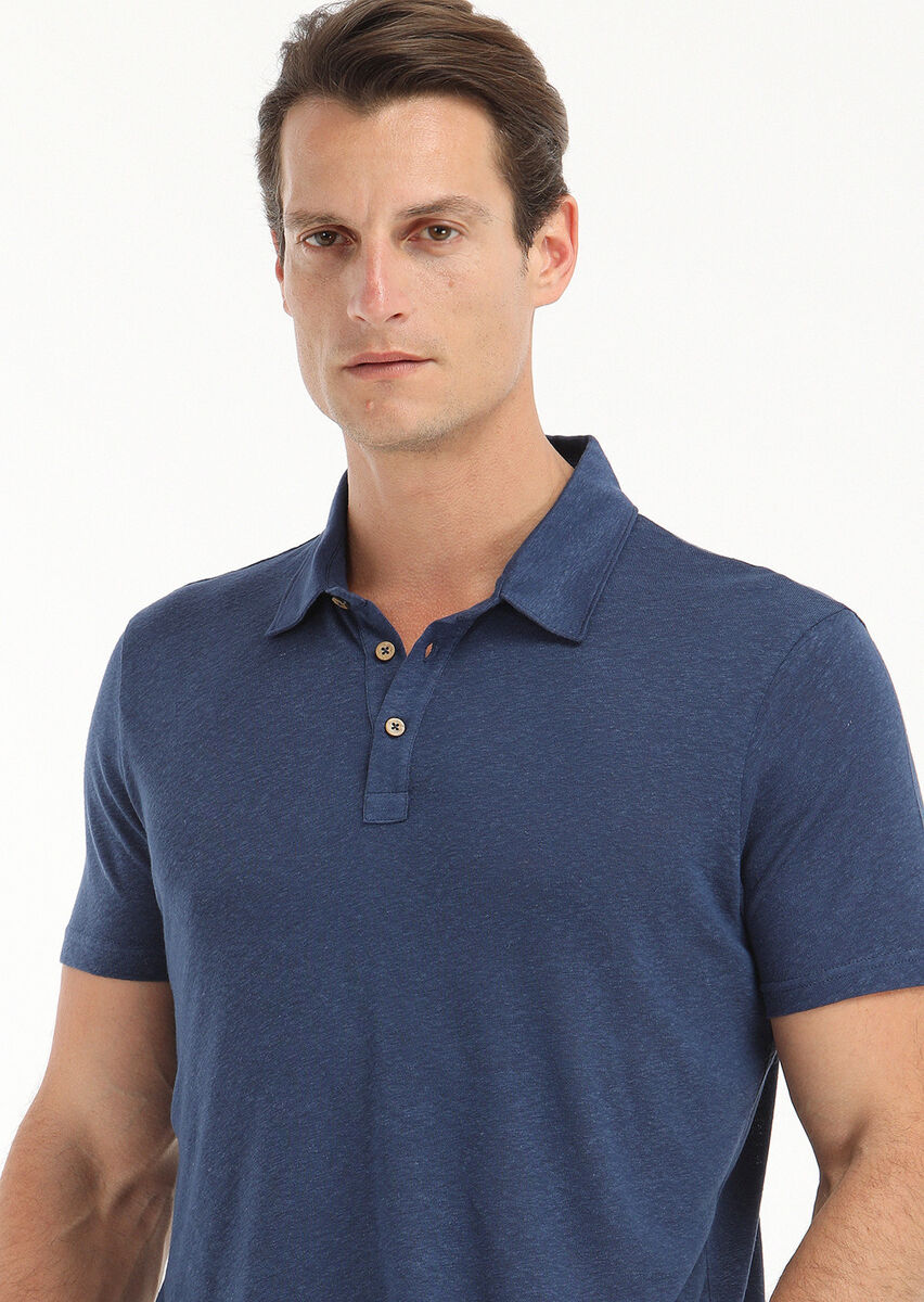 Indigo Polo Neck Cotton Blended T-Shirt - 2