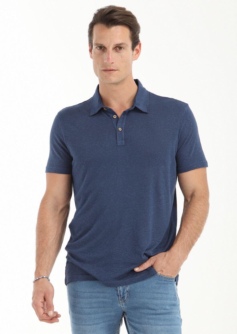 Indigo Polo Neck Cotton Blended T-Shirt - 3