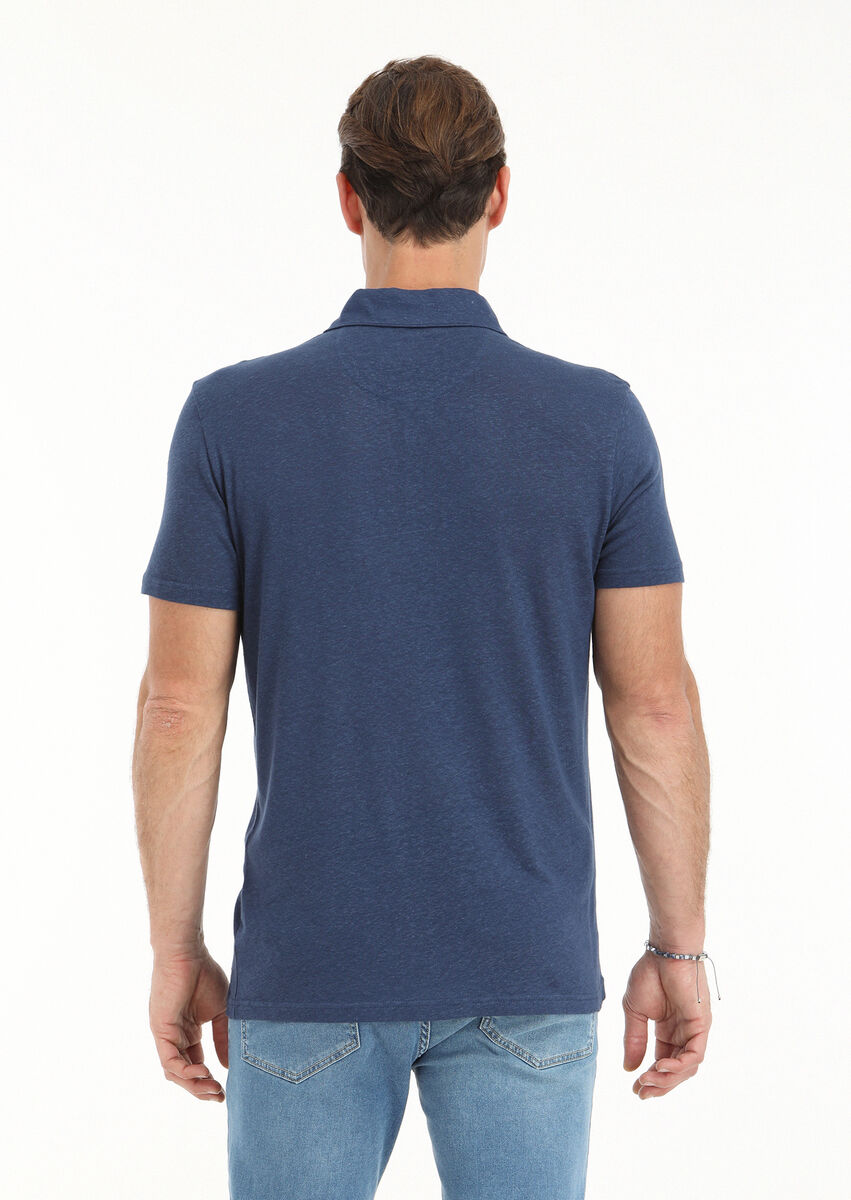 Indigo Polo Neck Cotton Blended T-Shirt - 4