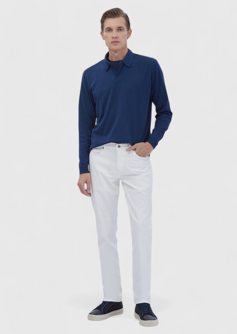Indigo Polo Neck Plain Sweatshirt 