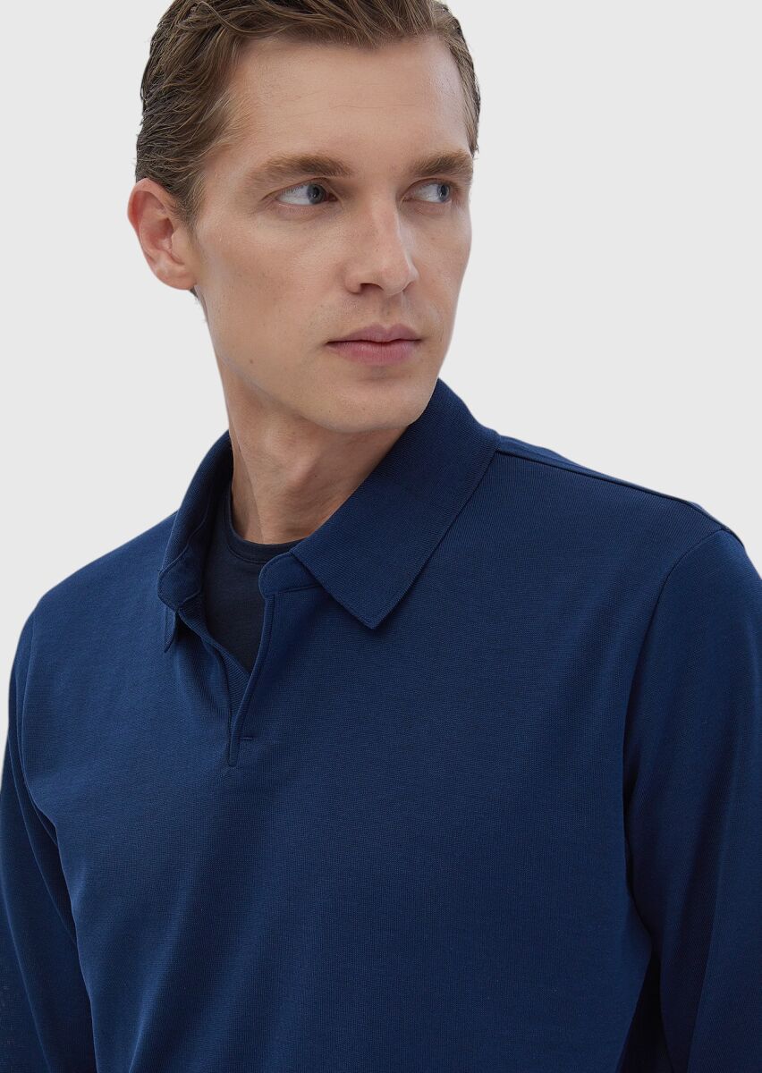 Indigo Polo Neck Plain Sweatshirt - 3