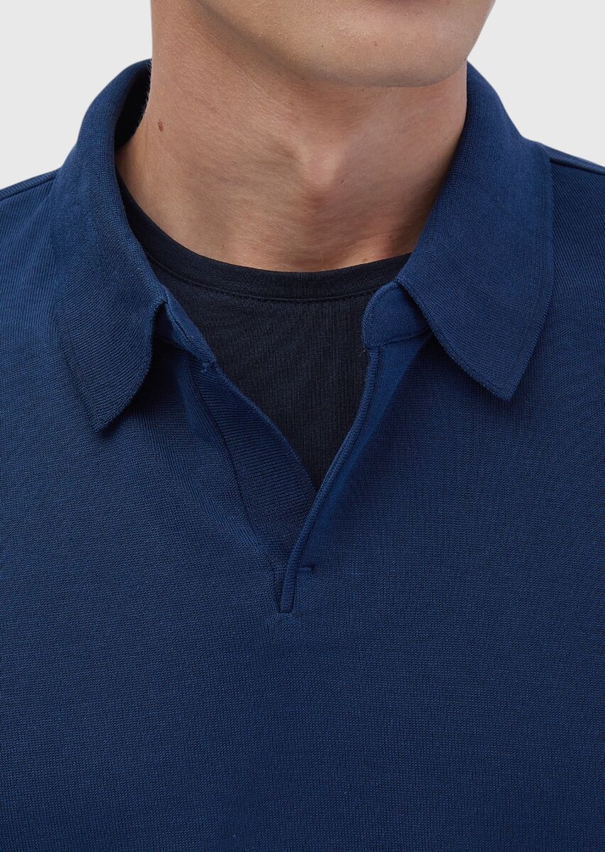 Indigo Polo Neck Plain Sweatshirt - 4