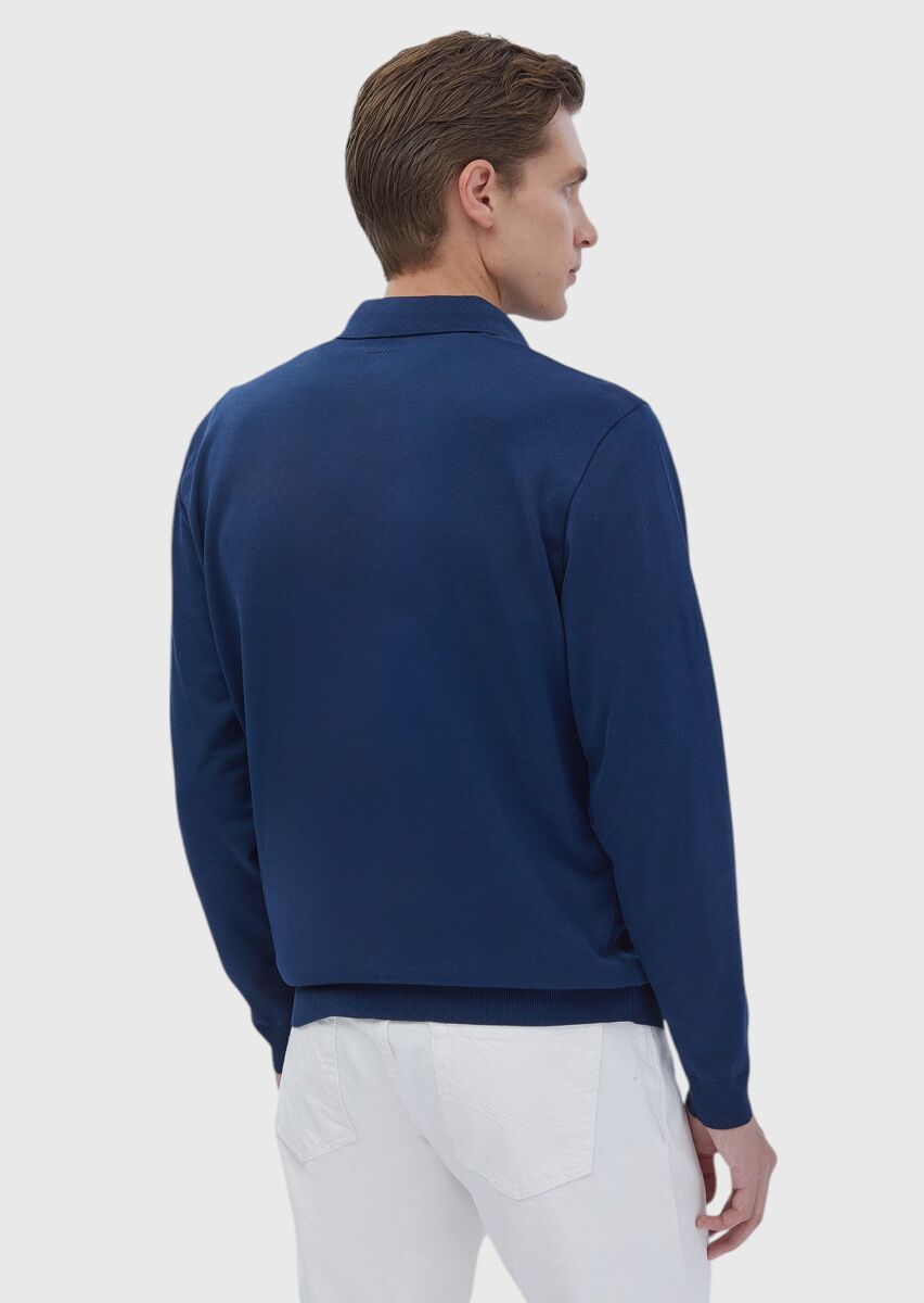 Indigo Polo Neck Plain Sweatshirt - 5